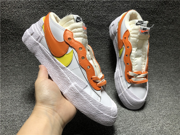 Women Nike Blazer Low x Sacai White Orange Yellow Shoes